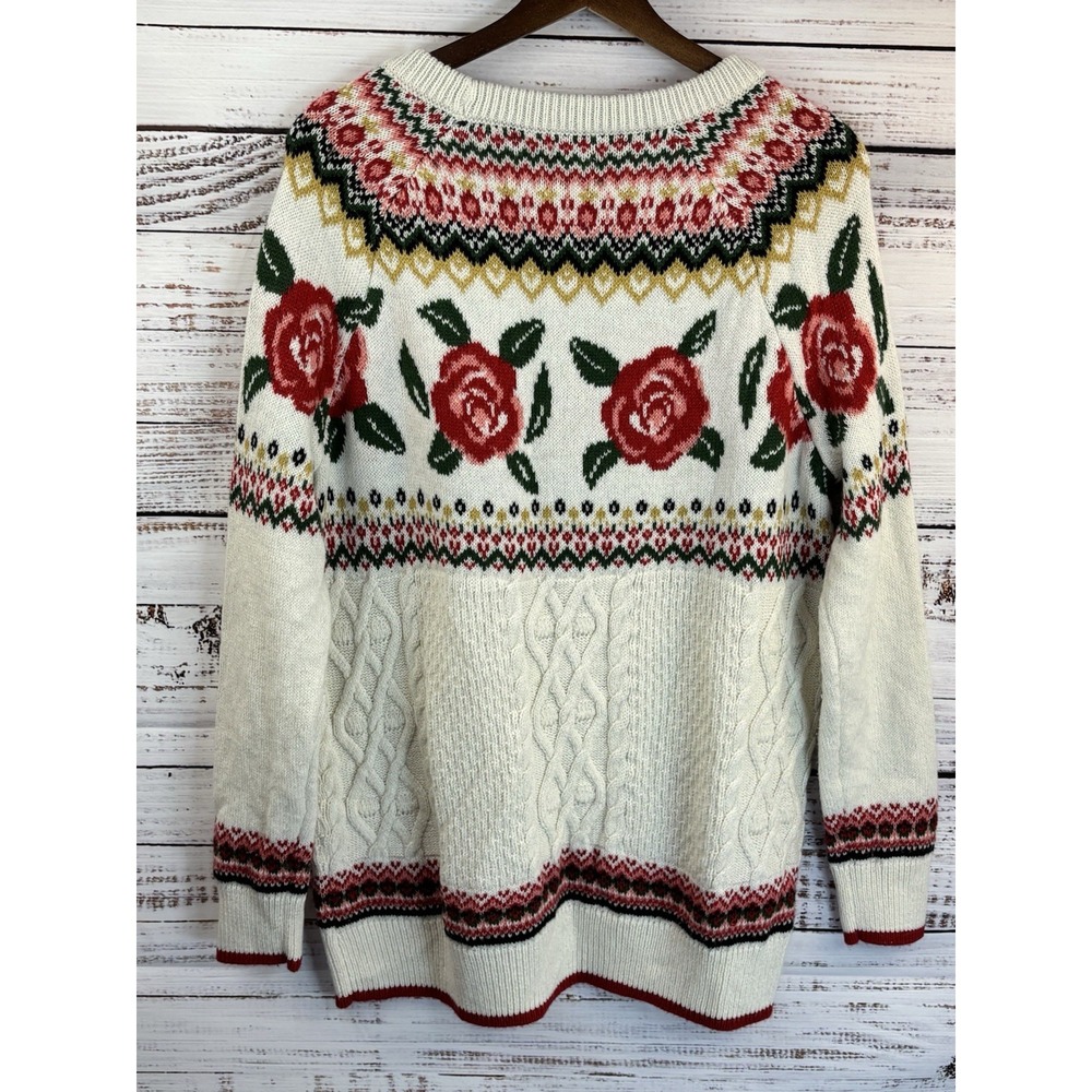 Vintage Y2K Mossimo Rose Cable Knit Sweater M Cottagecore Romantic Fair Isle - Picture 6 of 8